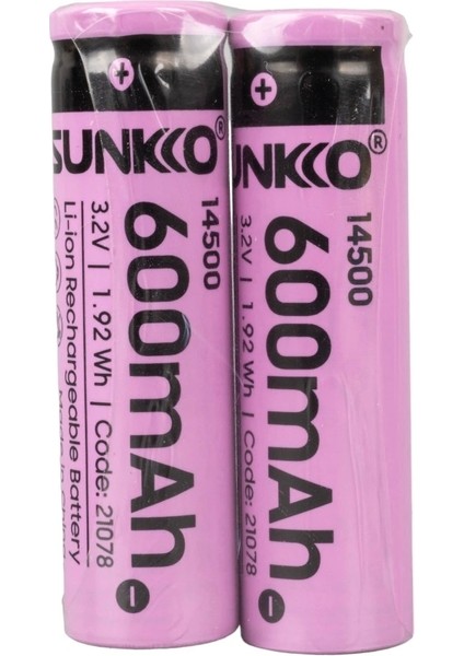 Sunkko Ifr 3.2 Volt 600 Mah 14500 Şarj Edilebilir Pil (Tekli)