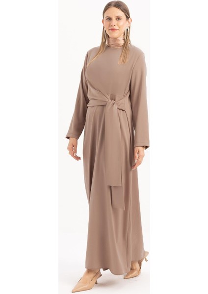 Vizon-Kuşaklı Saten Elbise fiyatları