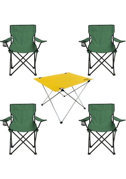 4'lü Katlanır Kamp Sandalyesi ve Masa Seti, Haki/sarı, Taşınabilir ve Rahat Kullanım fiyatları