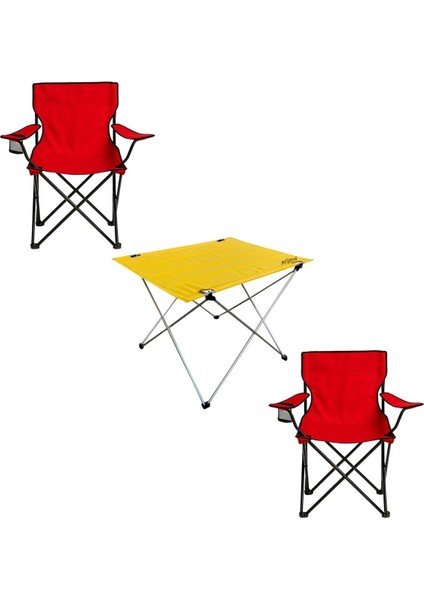 2'li Katlanır Kamp Sandalyesi ve Masa Seti, Kırmızı/sarı, Hafif ve Pratik fiyatları