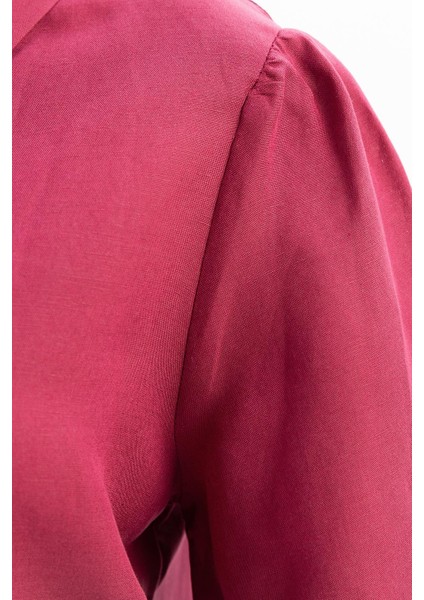 Vişne-Kol Ağzı Pile Detaylı Keten Gömlek indirimleri