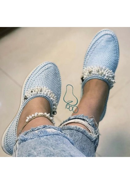 Buz Mavisi Incili Kadın Espadril