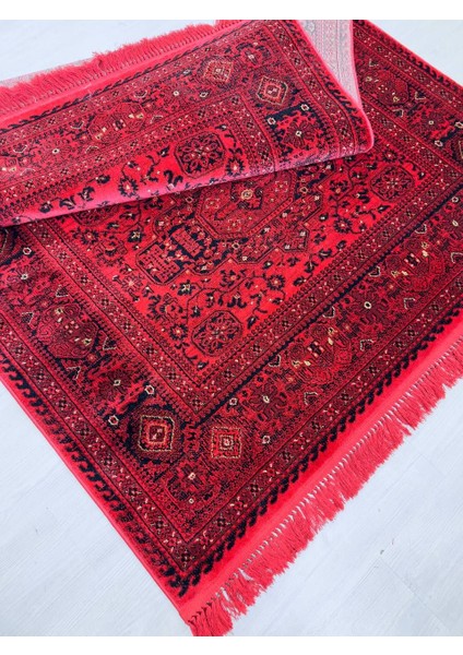 Kırmızı Sanatsal Etnik Afgan Dokuma Salon ve Oturma Odası Halısı