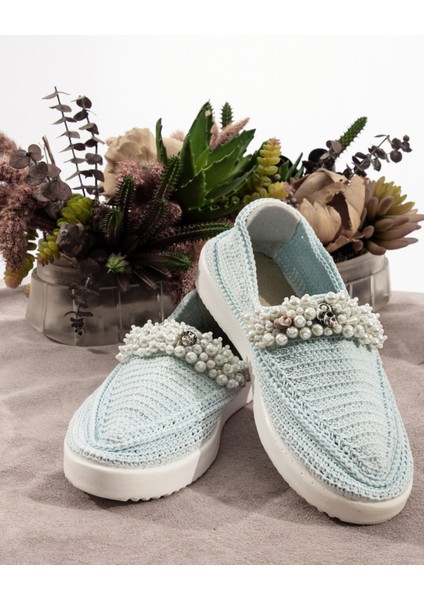 Buz Mavisi Incili Kadın Espadril modelleri