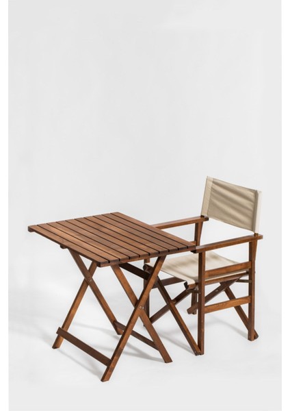 Katlanır Ahşap Masa ve Sandalye Takımı, Ceviz Renk, 60X80 cm