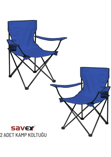 2'li Katlanabilir Kamp ve Piknik Sandalyesi, Taşıma Çantalı, Lacivert