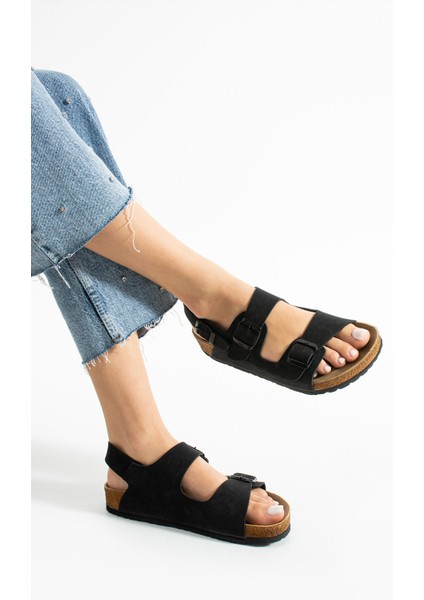 Holm Çift Tokalı Siyah Camel Kadın Sandalet modelleri