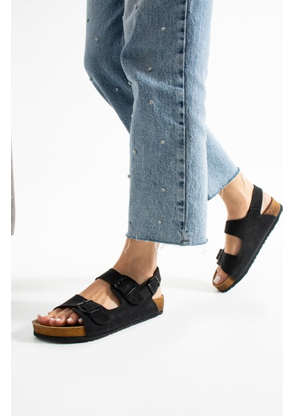 Holm Çift Tokalı Siyah Camel Kadın Sandalet fırsatları