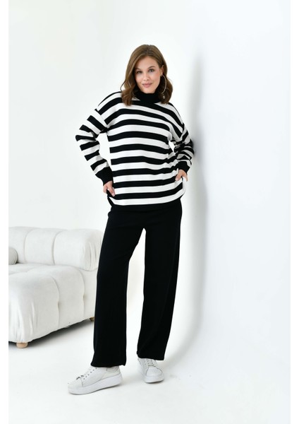 Kadın Çizgili Ikili Takım Siyah