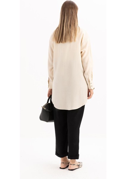 Açık Bej-Fisto Detaylı Büyük Cepli Gömlek fırsatları