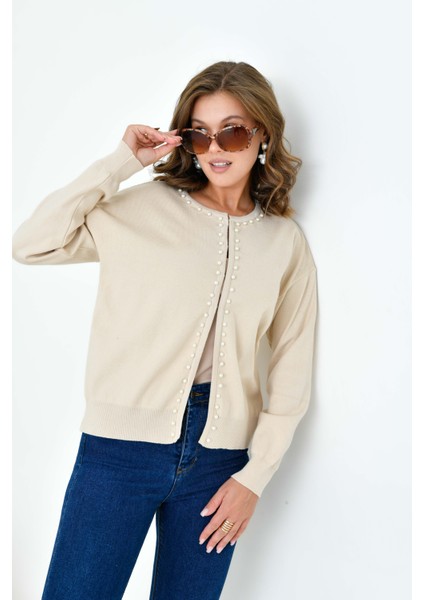 Kadın Inci Detaylı Hırka Bej indirimleri