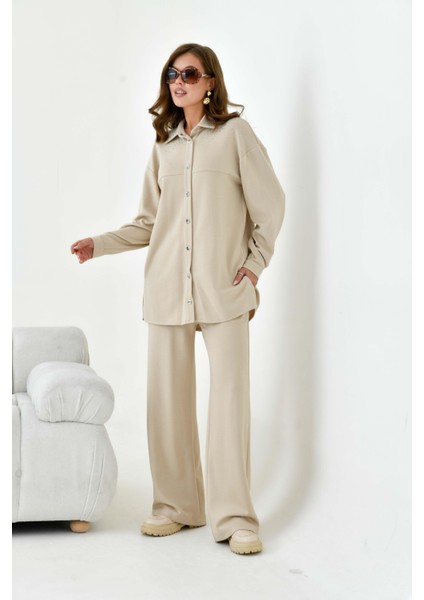 Kadın Taş Detaylı Takım Beige modelleri