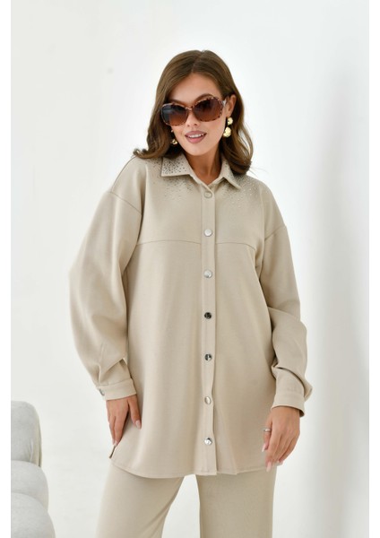 Kadın Taş Detaylı Takım Beige fırsatları