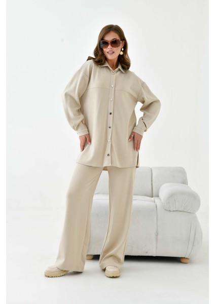 Kadın Taş Detaylı Takım Beige indirimleri