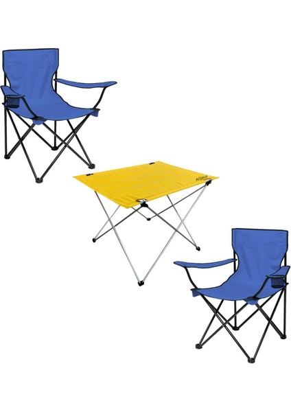2'li Katlanır Kamp Sandalyesi ve Masa Seti, Lacivert/sarı, Pratik ve Şık