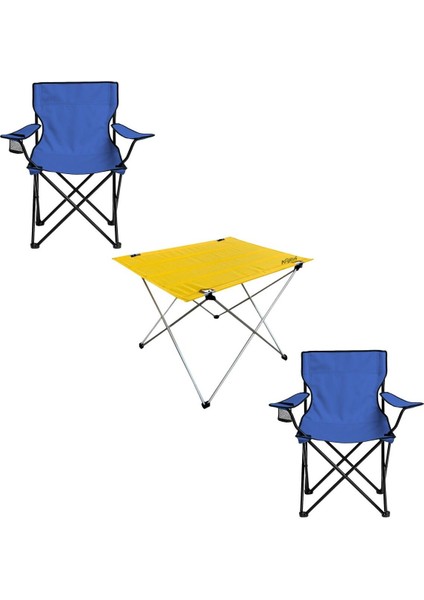 2'li Katlanır Kamp Sandalyesi ve Masa Seti, Lacivert/sarı, Pratik ve Şık fiyatları