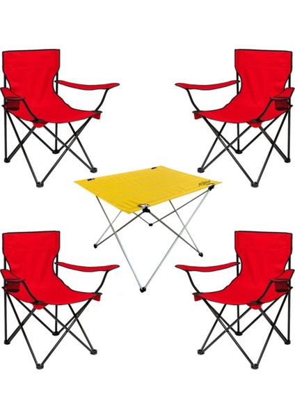 4'lü Katlanır Kamp Sandalyesi ve Masa Seti, Renkli, Hafif ve Pratik Kullanım