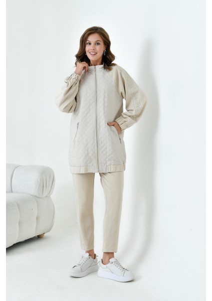 Kadın Kapitone Detay Takım Beige