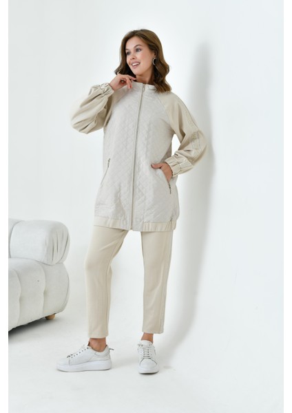Kadın Kapitone Detay Takım Beige modelleri