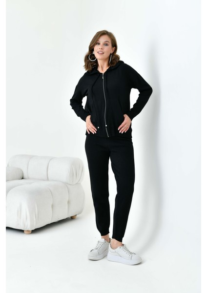 Kadın Fermuarlı Ikili Takım Siyah