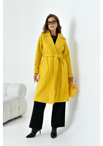 Ftz Women Kadın Geniş Yaka Kaban Sarı modelleri