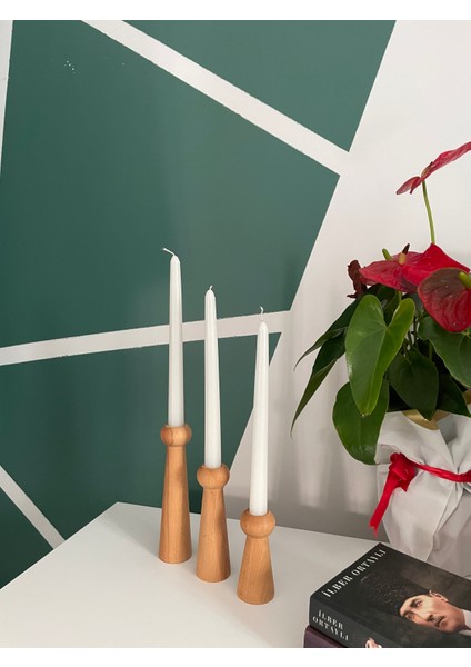 Minimalist Doğal Ahşap Şamdan Seti – El Yapımı Kayın Ağacı Mumluk (3'lü)