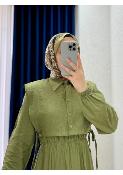 Vinisa Beli Lastikli Yelekli Çilek ELBISE-MF1756 Haki