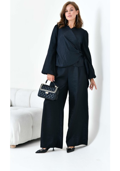 Kadın Pantolonlu Simli Takım Siyah