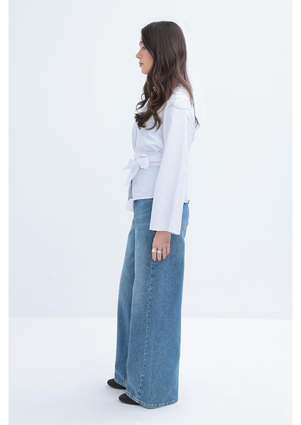 Beyaz-Geniş Kollu Kuşaklı Gömlek modelleri