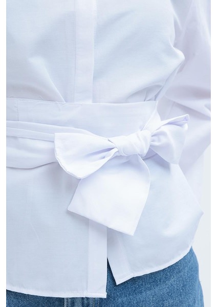 Beyaz-Geniş Kollu Kuşaklı Gömlek indirimleri