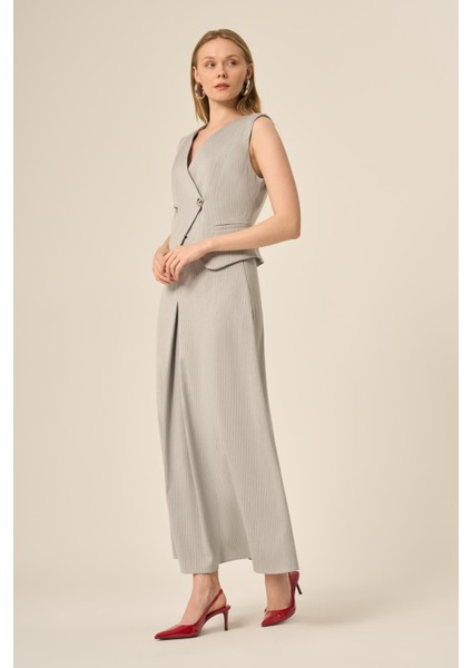 Kadın Yelek Etek Çizgili Takım Gri fiyatları