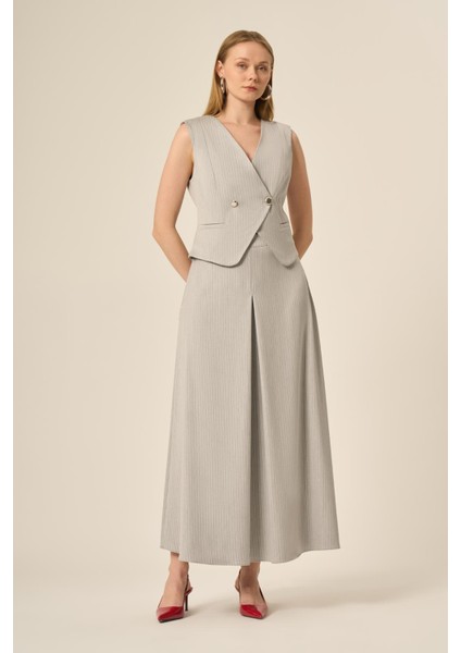 Kadın Yelek Etek Çizgili Takım Gri fırsatları