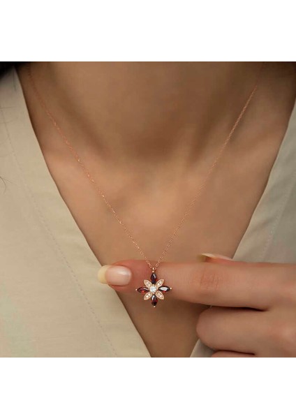 Gümüş Rose Kırmızı Taşlı Umut Çiçeği Kolye indirimleri