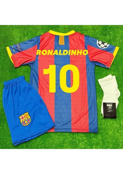 #barcelona. 2011 Retro #10 Ronaldinnho Çocuk Forması 3lü Set