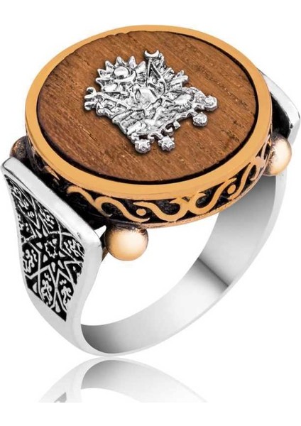 Gümüş Pelesenk Ağacı Osmanlı Devlet Arması Erkek Yüzük - 30