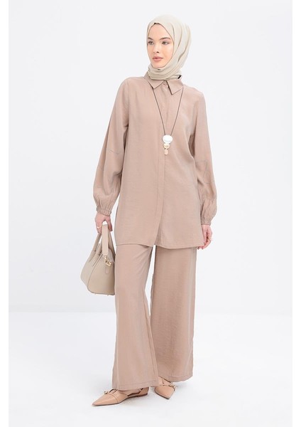 Vizon-Zincir Nakışlı Kolu Lastikli Gömlek