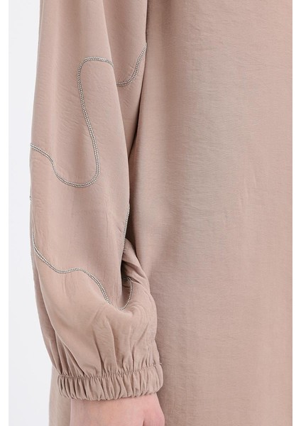 Vizon-Zincir Nakışlı Kolu Lastikli Gömlek fırsatları