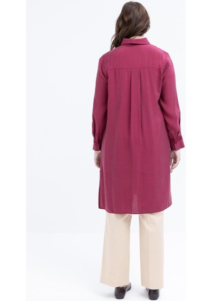 Vişne-Şerit Dantel Detaylı Büyük Beden Modal Gömlek modelleri