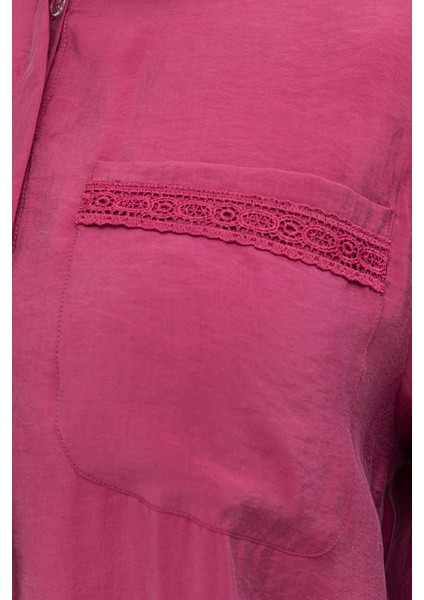 Vişne-Şerit Dantel Detaylı Büyük Beden Modal Gömlek fırsatları