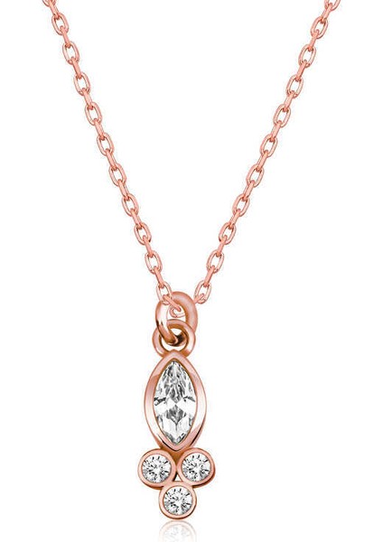 Gümüş Rose Çiğ Damlası Mekik Tektaş Bayan Kolye