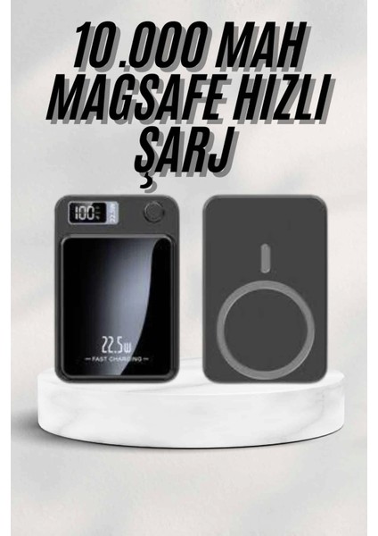 Taşınabilir Şarj Magsafe Powerbank 10.000 Mah Hızlı Şarj LED Göstergeli Kablosuz