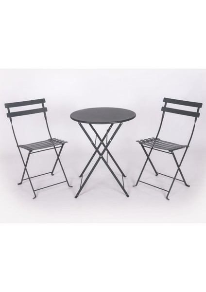 Katlanabilir Metal Masa ve Sandalye Seti, Antrasit Gri, 59 cm Yuvarlak Yüzey fiyatları