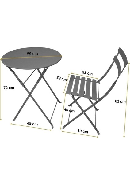 Katlanabilir Metal Masa ve Sandalye Seti, Antrasit Gri, 59 cm Yuvarlak Yüzey modelleri
