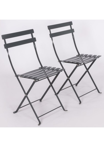 Katlanabilir Metal Masa ve Sandalye Seti, Antrasit Gri, 59 cm Yuvarlak Yüzey fırsatları