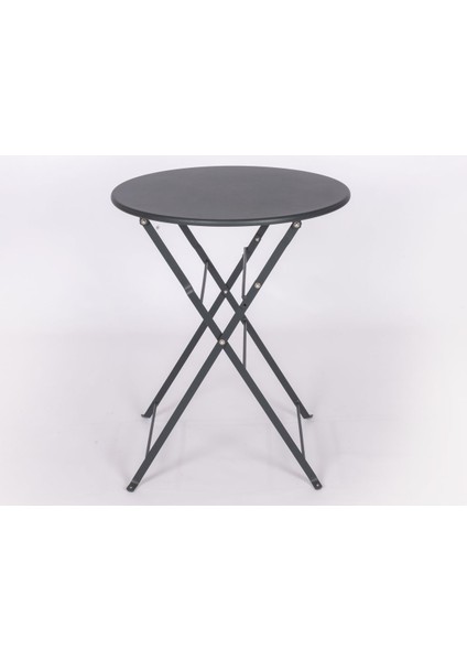 Katlanabilir Metal Masa ve Sandalye Seti, Antrasit Gri, 59 cm Yuvarlak Yüzey indirimleri