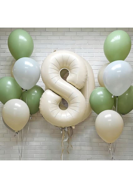 8 Rakam Krem Renk Folyo Balon 34 Inç (80 Cm) Büyük Boy Pastel 8 Rakam Balon Parti Süsü