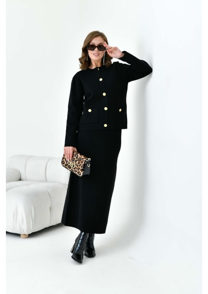 Kadın Cep Detaylı Ikili Takım Siyah