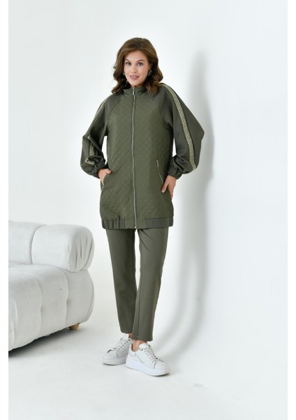 Kadın Kapitone Detay Takım Haki modelleri