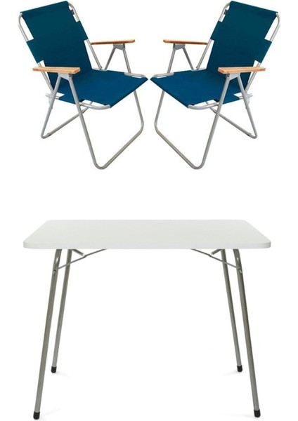 Katlanır Masa ve 2 Sandalye Kamp Seti, Pratik ve Şık Mavi Renkli.