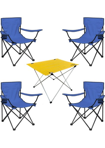 4'lü Katlanır Kamp Sandalyesi ve Masa Seti, Renkli, Hafif ve Pratik Kullanım